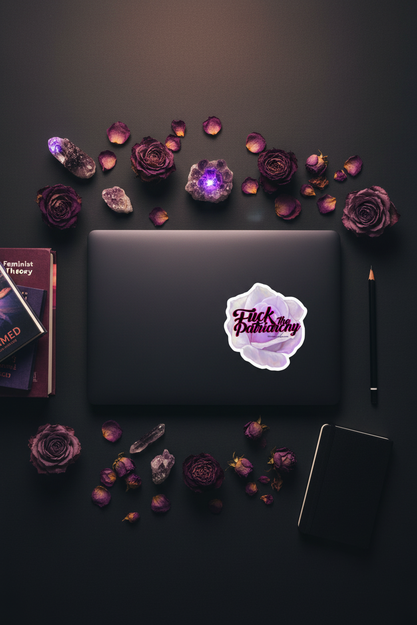 Fuck the Patriarchy sticker lifestyle flat lay photo